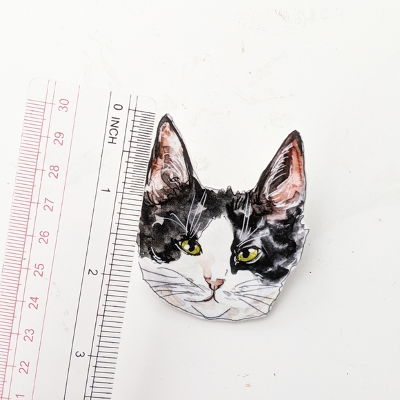 Tuxedo Cat Pin Pet Handmade Button - Picture 5 of 7